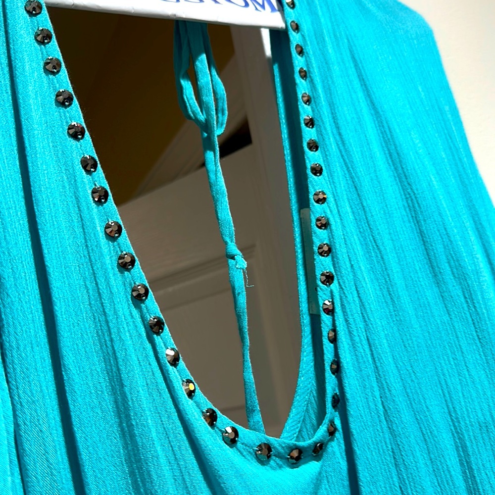 Aqua Turquoise blue studded romper